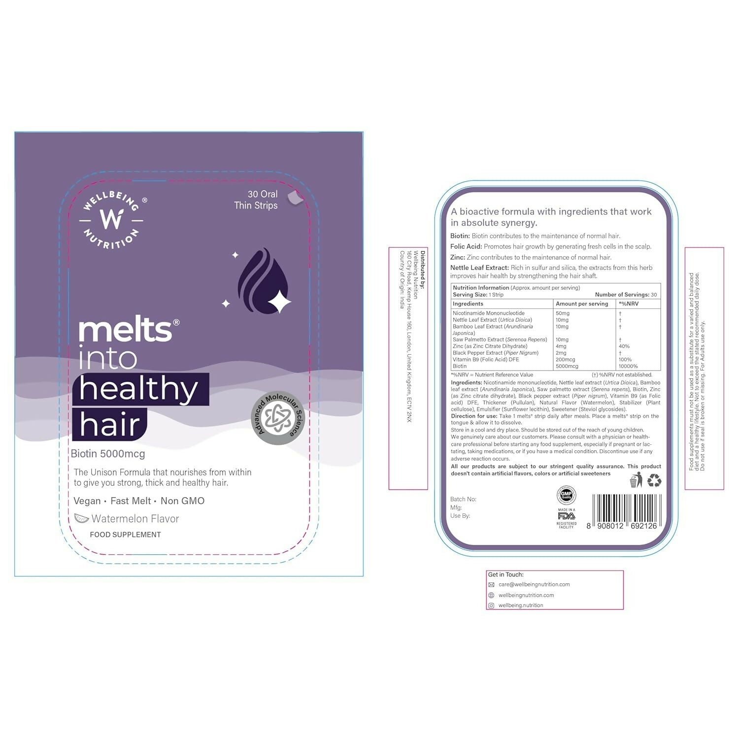 Wellbeing Nutrition Melts Restful Sleep & Healthy Hair Strips Combo - Distacart
