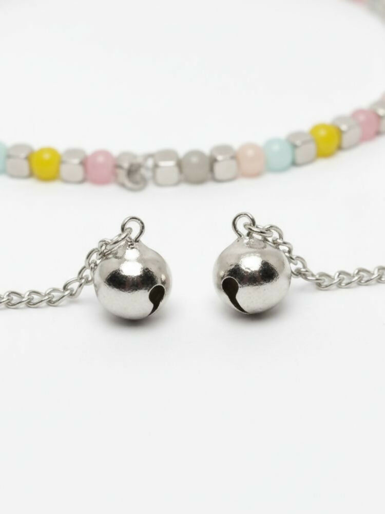 NVR Women Silver Plated Multicolour Artificial Beads Anklet - Distacart