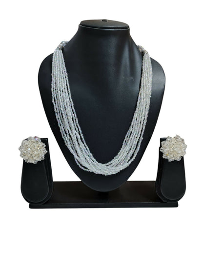 Inhanns Bloom Handmade Beaded Necklace With Earrings - 12 Layers - Ivory - Distacart