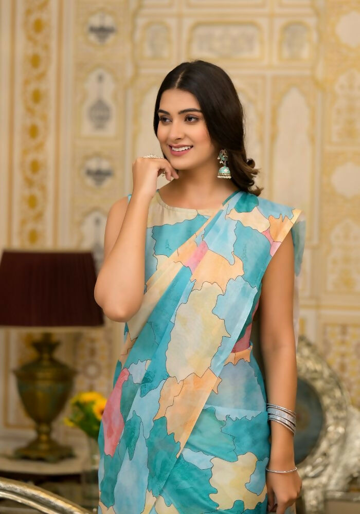 Partywear Designer Sky Slime Georgette Fancy Saree - Anbazaar - Distacart