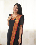 Thumbnail for Divine Drape Women's Cotton Printed Straight Kurta With Dupatta - Black