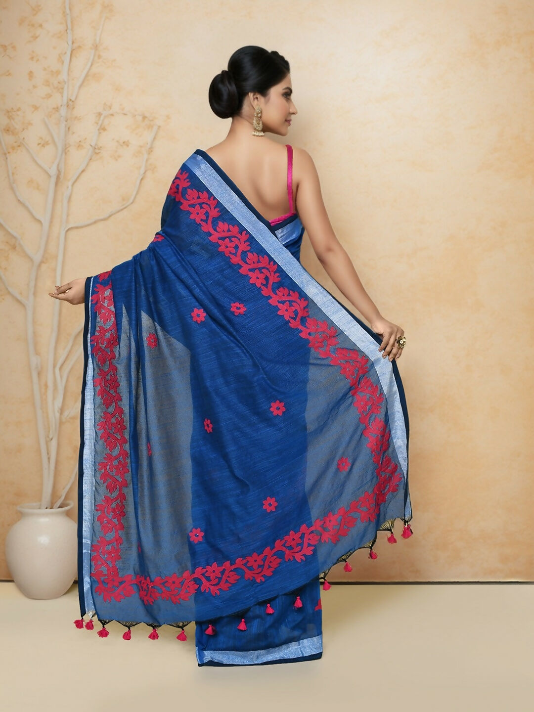Joban Fashion Blue Cotton Applic Saree - Dista