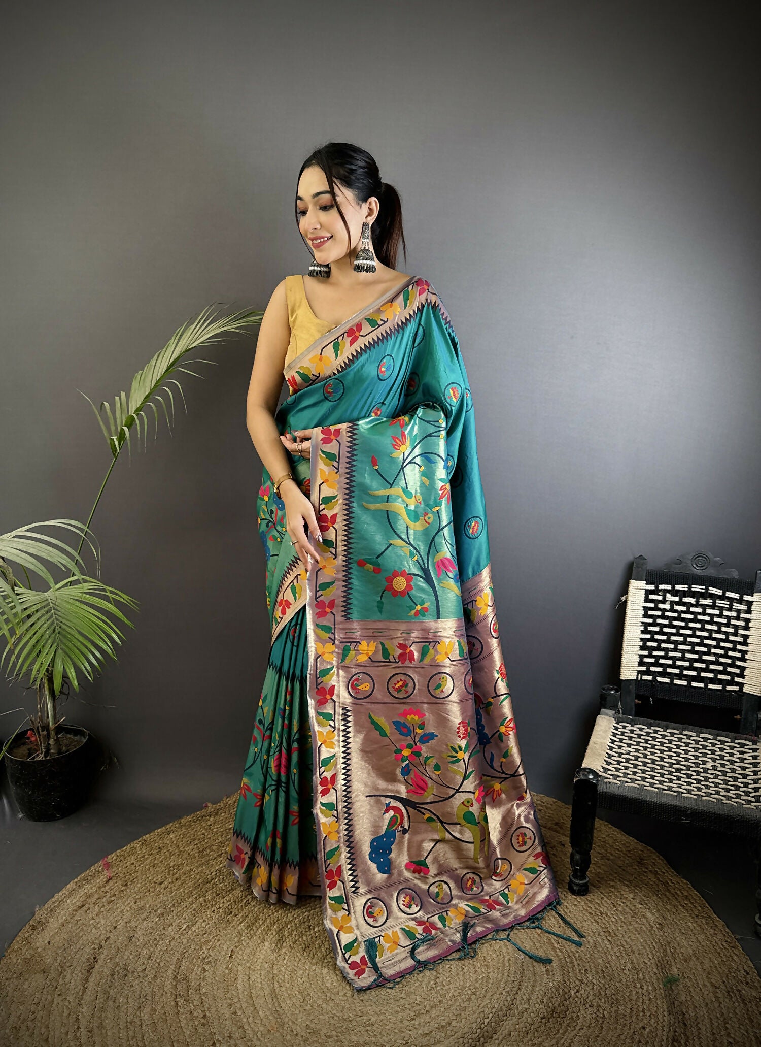 Joban Fashion Cyan Blue Paithani Soft Silk Meenakari Saree