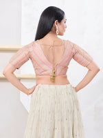 Thumbnail for Joban Fashion Peach Jacquard Elbow Sleeveless Back Open Blouse