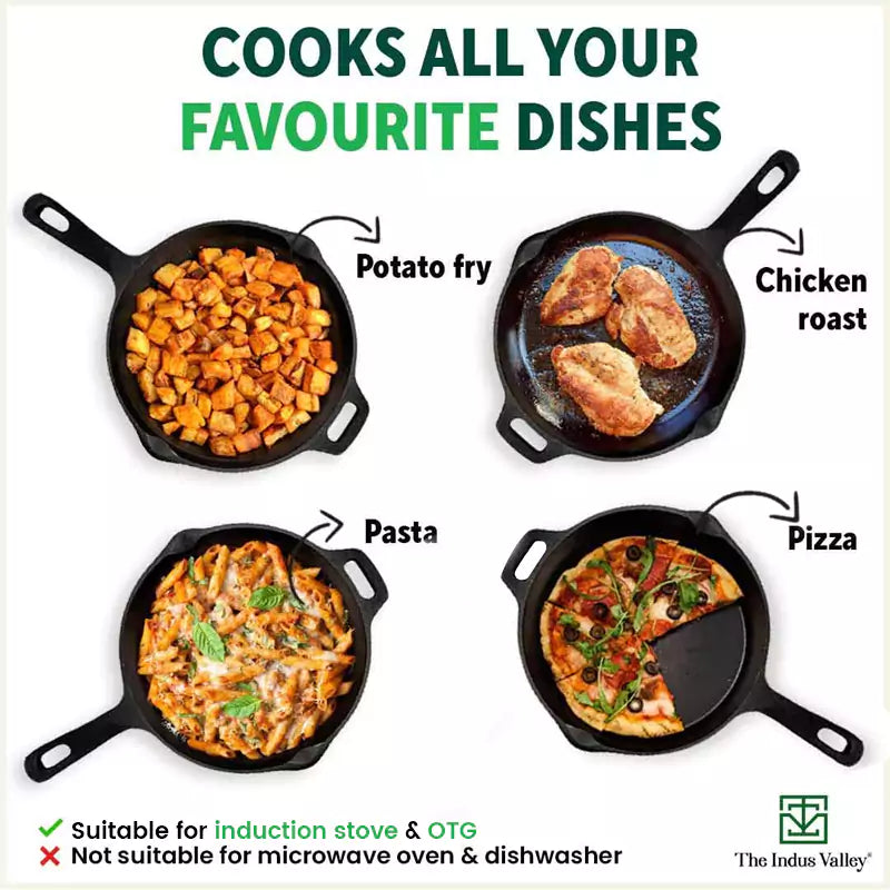 The Indus Valley Super Smooth Cast Iron Frypan, Pre-seasoned, Nonstick, 100% Pure,Toxin-free, Tadka Pan, 25.4cm, 1.7L, 2.4kg - Distacart