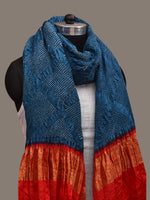 Thumbnail for Teal and Red Bandhani Kanchipuram Silk Handloom Dupatta with Border Design - Global Threads - Distacart