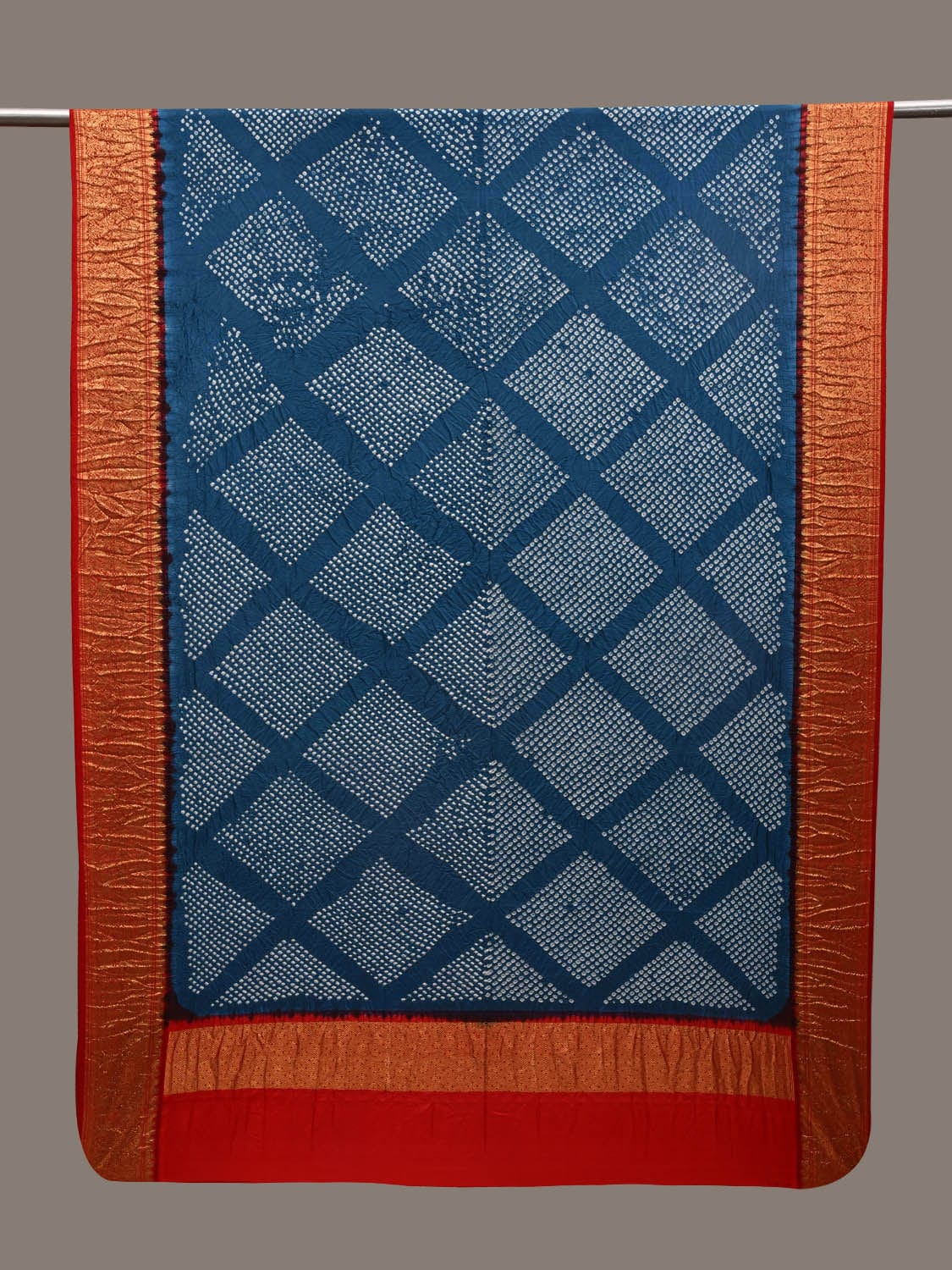 Teal and Red Bandhani Kanchipuram Silk Handloom Dupatta with Border Design - Global Threads - Distacart
