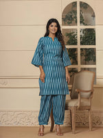 Thumbnail for Yufta Teal Blue Cotton Ikat Co-Ord Set
