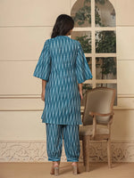 Thumbnail for Yufta Teal Blue Cotton Ikat Co-Ord Set