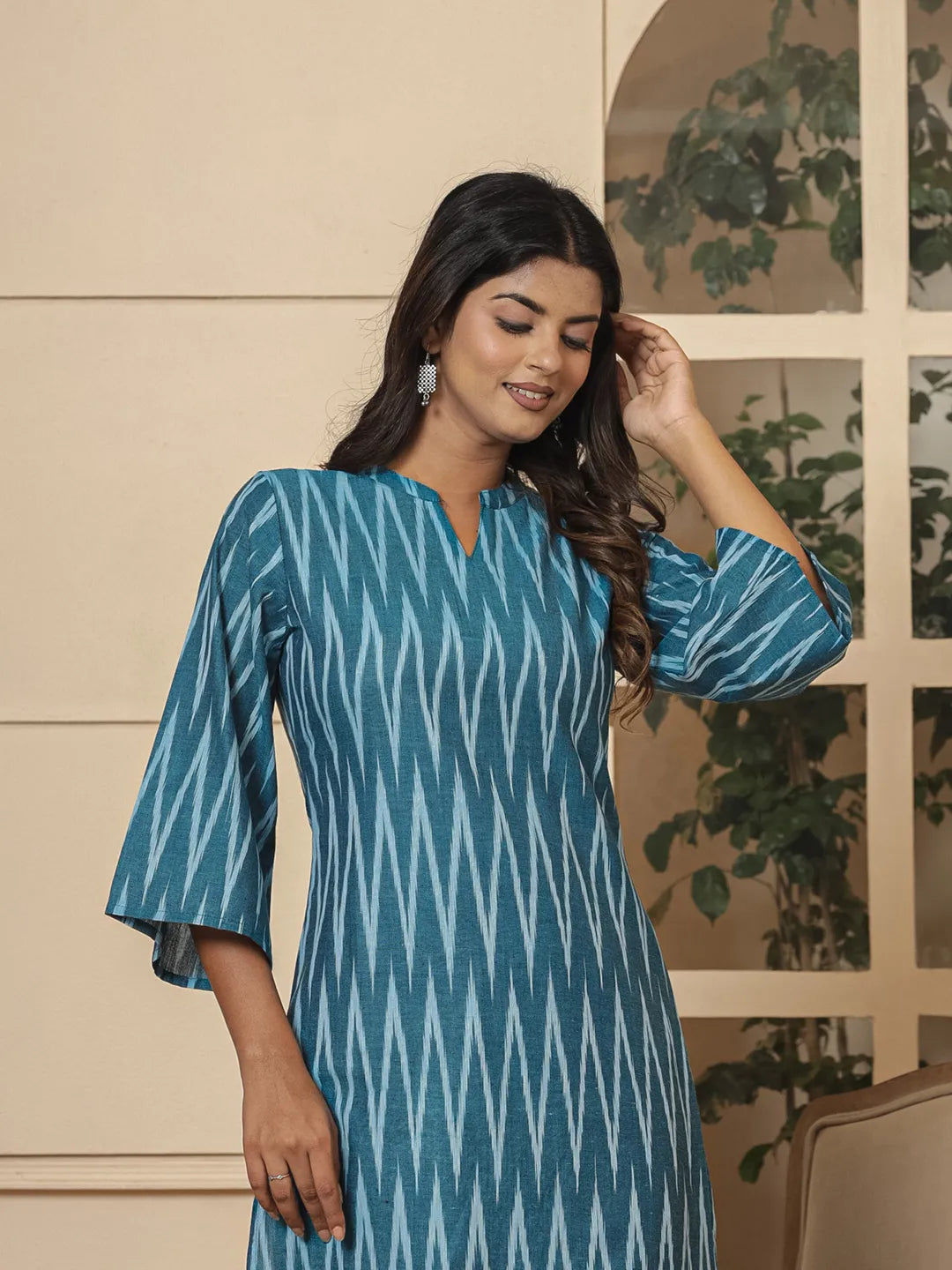 Yufta Teal Blue Cotton Ikat Co-Ord Set
