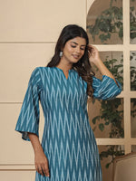 Thumbnail for Yufta Teal Blue Cotton Ikat Co-Ord Set