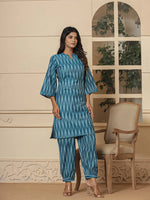 Thumbnail for Yufta Teal Blue Cotton Ikat Co-Ord Set