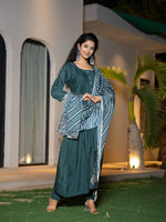 Thumbnail for Yufta Teal Blue Embroidered A-Line Kurta Dupatta Set - Distacart