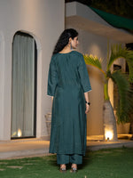 Thumbnail for Yufta Teal Blue Embroidered A-Line Kurta Dupatta Set - Distacart