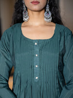 Thumbnail for Yufta Teal Blue Embroidered A-Line Kurta Dupatta Set - Distacart