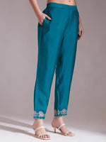 Thumbnail for Yufta Teal Blue Embroidered Kurta With Pant And Dupatta Comes With Cotton Lining