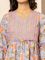 Thumbnail for Yufta Violet Cotton Floral Print Tiered Dress With Ruffles