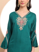 Thumbnail for Yufta Teal Green Embroidered Kurta With Pant And Dupatta Comes With Cotton Lining