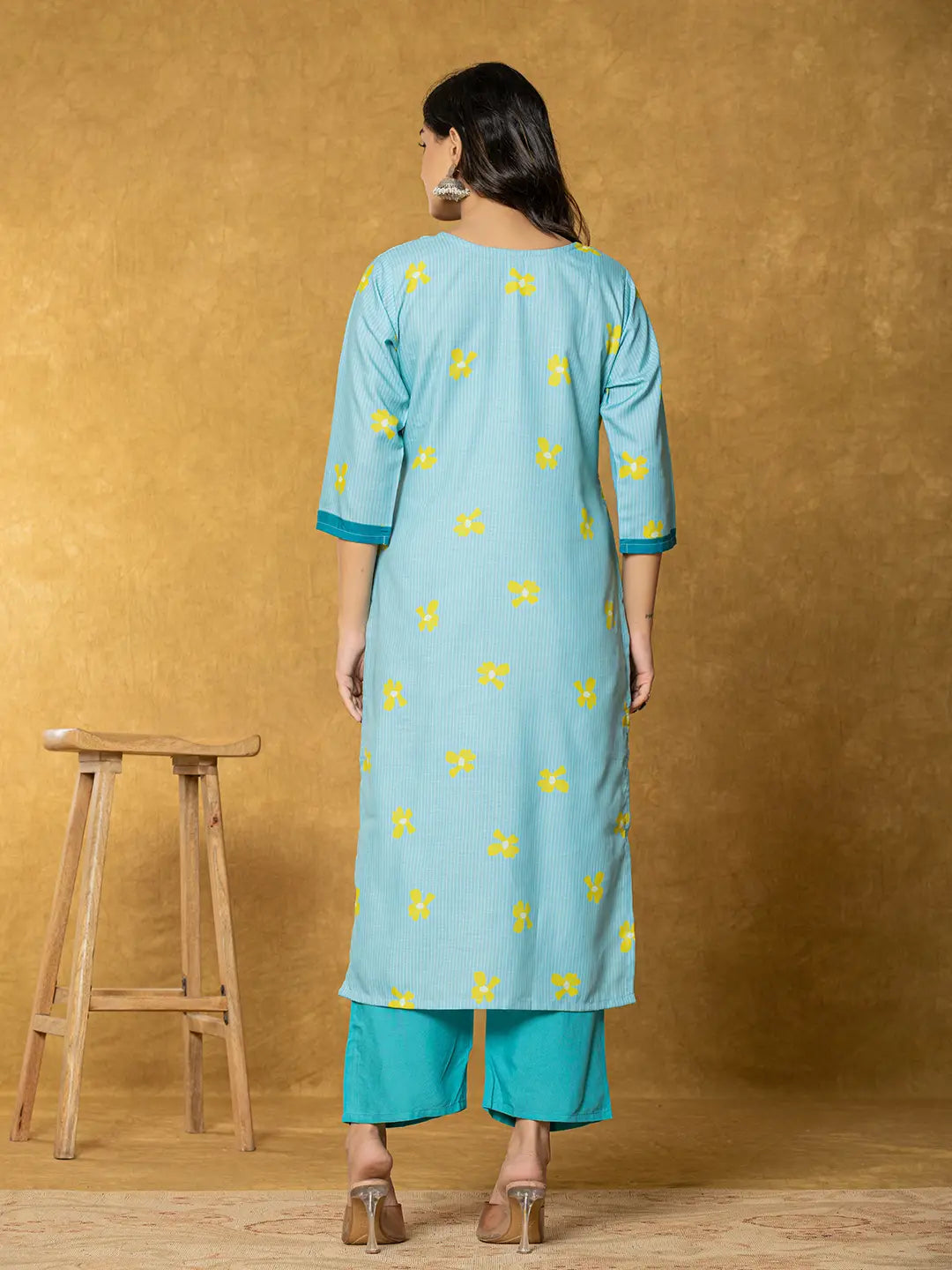 Yufta Teal Green Linen Kurta Dupatta Pant Set