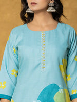 Thumbnail for Yufta Teal Green Linen Kurta Dupatta Pant Set