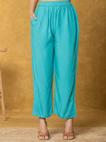Thumbnail for Yufta Teal Green Linen Kurta Dupatta Pant Set