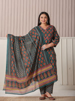 Thumbnail for Yufta Teal Green Pure Cotton Sequins-Cutdana Work Kurta Dupatta Pant Set