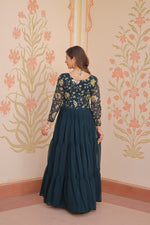 Thumbnail for Evanik Teal Faux Blooming With Sequins & Zari Embroidered work Gown