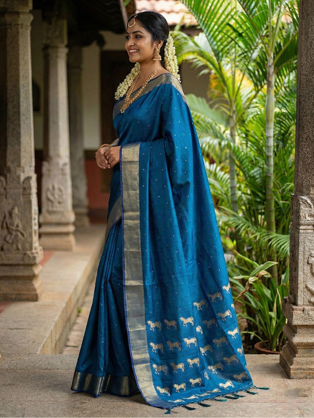 Anaita Teal Silk Saree With Blouse Piece - Distacart