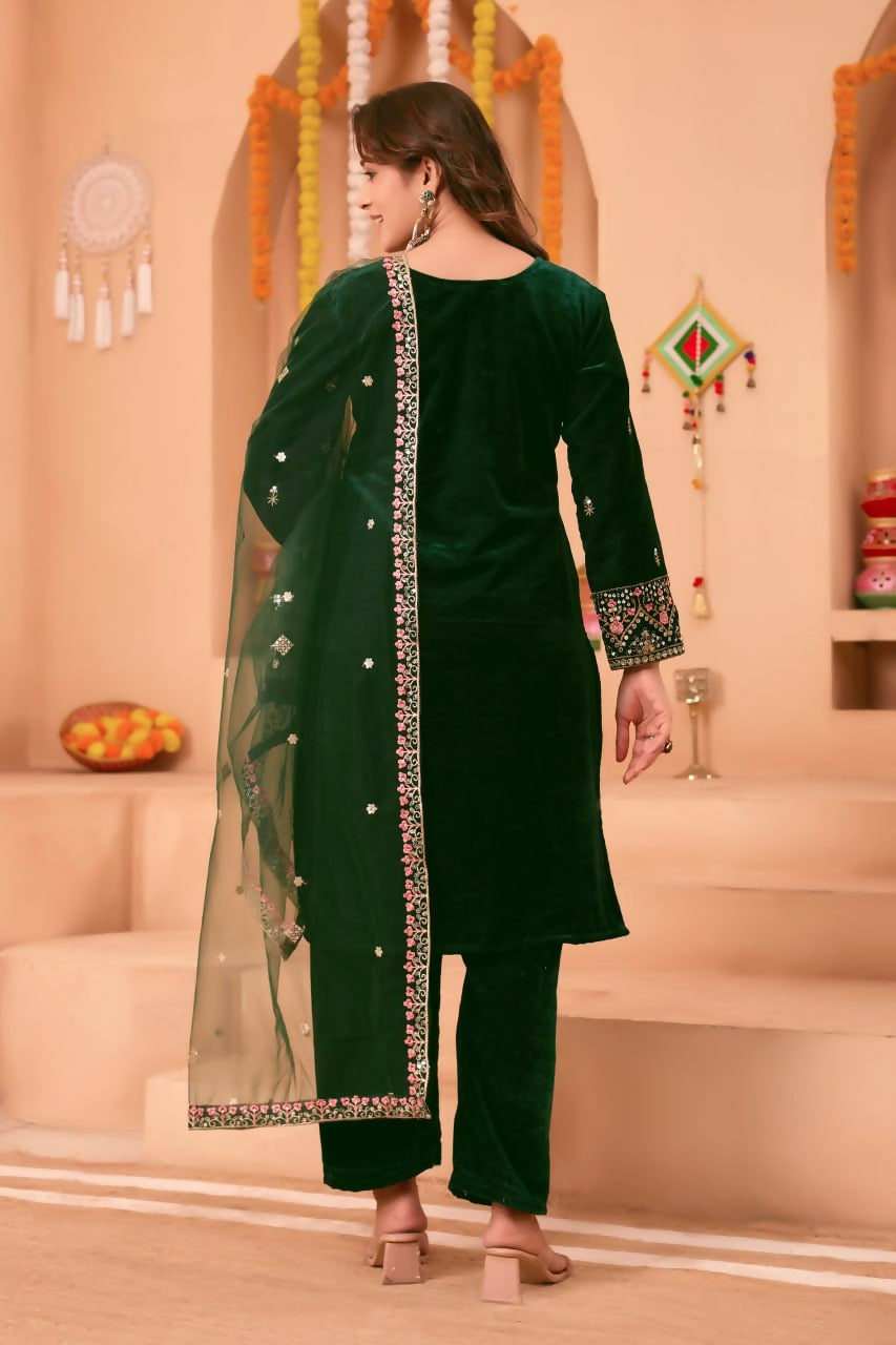 Teeya Creation Green Color Velvet Embroidery Work Wedding Wear Salwar Suit