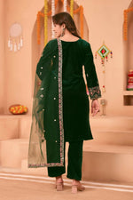 Thumbnail for Teeya Creation Green Color Velvet Embroidery Work Wedding Wear Salwar Suit