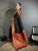 Thumbnail for Joban Fashion Black Intricate Motifs Soft Silk Banarasi Saree - Dista