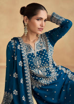 Thumbnail for Anaita Teal Premium Chinon Embroidered Dhaga Sequence Work Ready Made Suit - Distacart