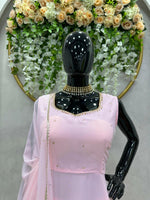 Thumbnail for Preksha Creation Georgette Pink Women Gown With Koty,Dupatta And Pant - Pink - Distacart