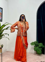 Thumbnail for Teeya Creation Orange Color Chinon Silk Embroidery Work Ready To Wear Party Wear Saree With Koti - Distacart