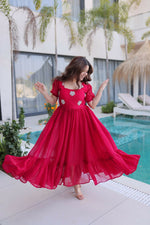 Thumbnail for Teeya Creation Womens New Stylish Fendi Silk With Beads Embroidered Work Gown Set - Dista