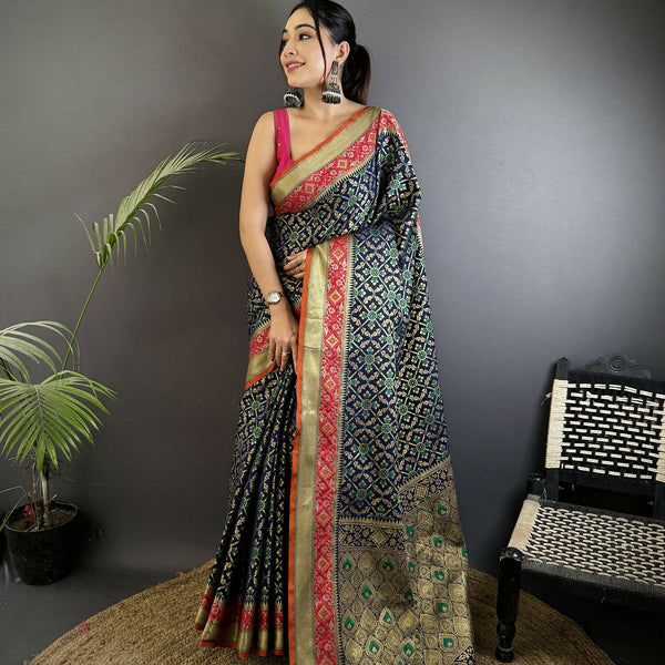 Joban Fashion Navy Blue Patola Soft Silk Patola Saree - Distacart