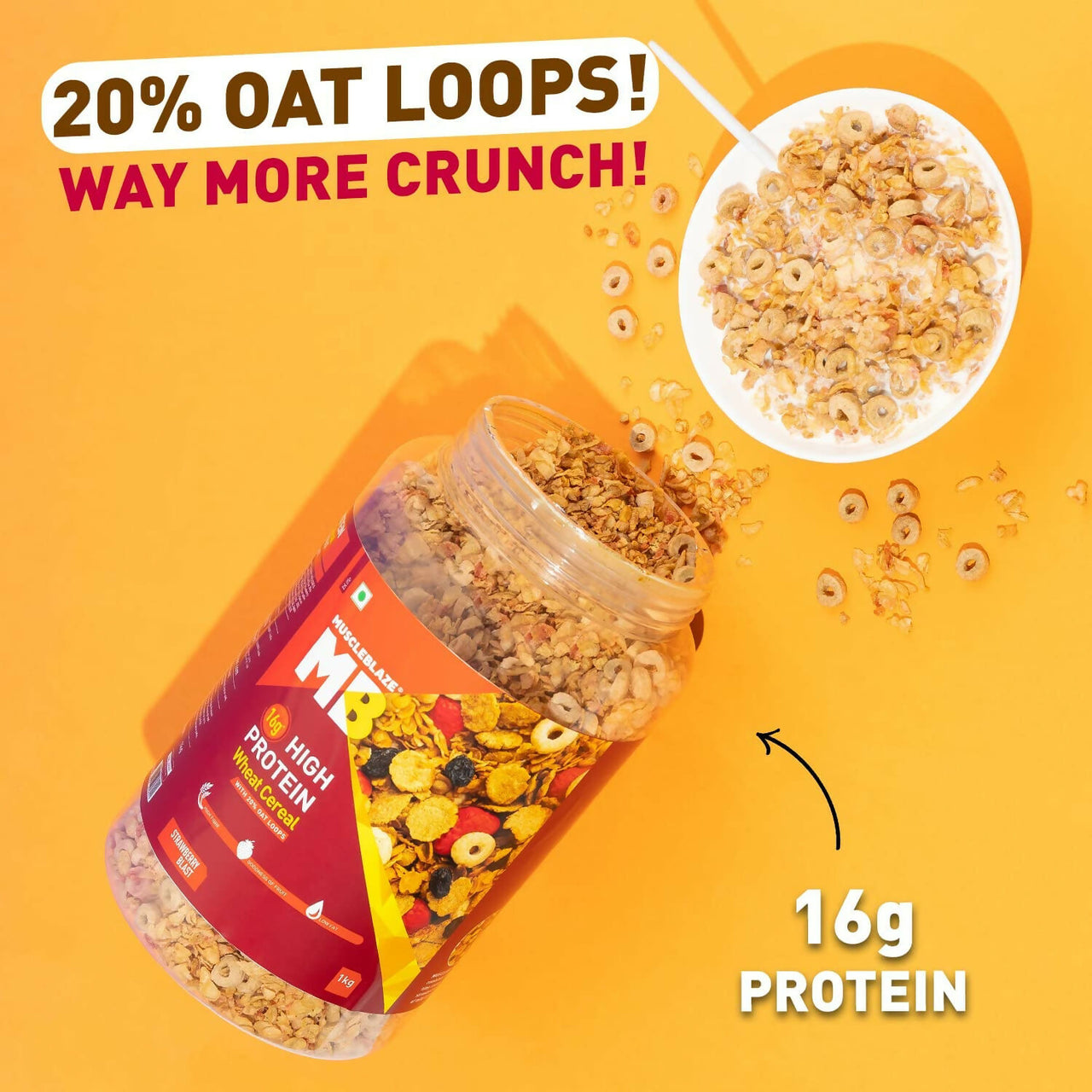 MuscleBlaze 16g High Protein Wheat Cereal - Strawberry Blast - Distacart