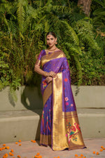 Thumbnail for Jyoti Fashion Women's Purple Paithani Silk Zari Woven Saree with Blouse - Distacart