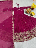 Thumbnail for Teeya Creation Womens Wedding Wear Heavy Sequence Embroidery Work Pink Gown Set - Dista