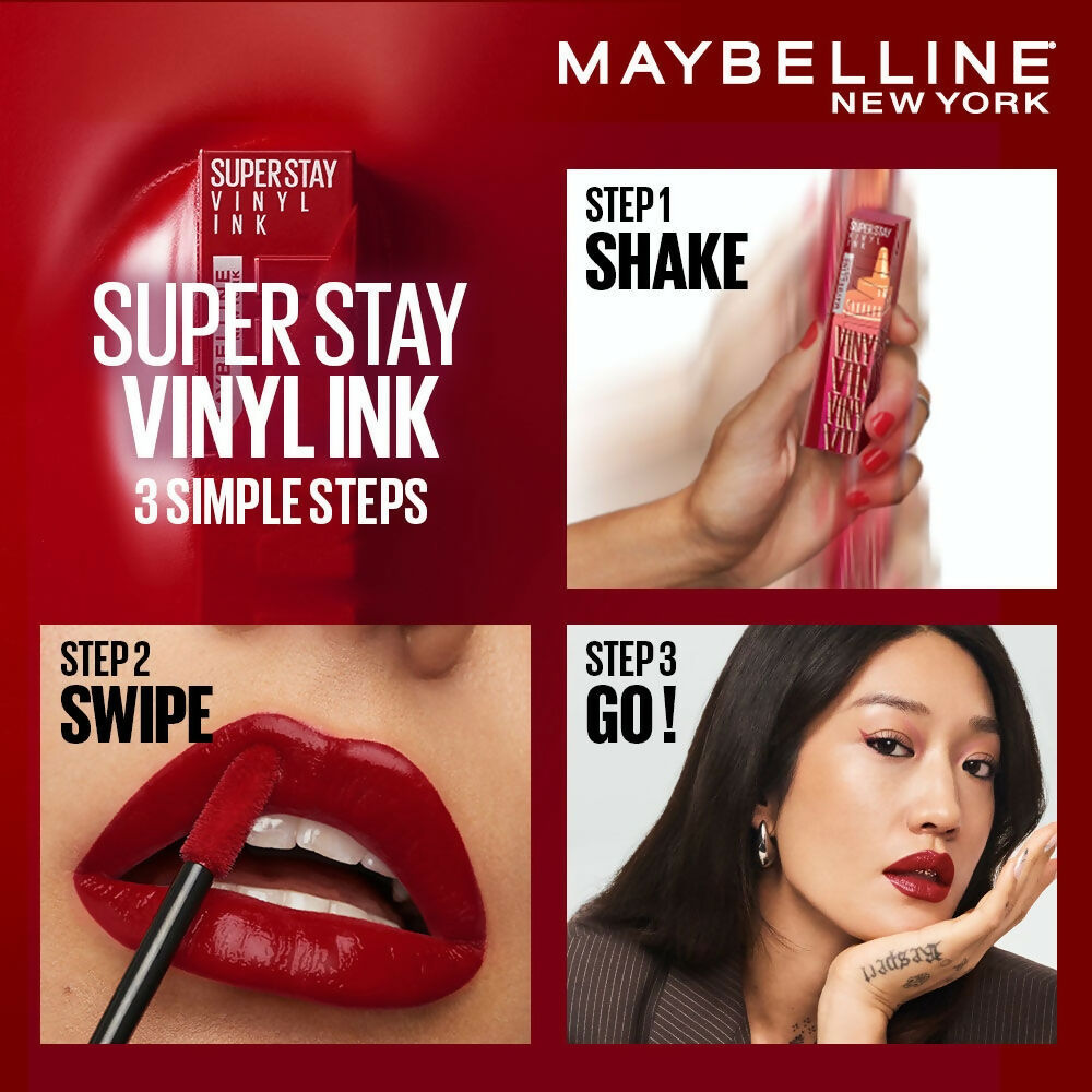 Maybelline New York Super Stay Vinyl Ink Liquid Lipstick, Instant Shine Lasts Up To 16H - Siracha Sauce - Distacart