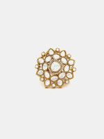 Thumbnail for Ruby Raang Traditional Gold Polished White Kundan Ring