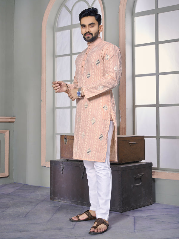 Peach Kurta Pajama Set for Men by Infinity Export - Distacart