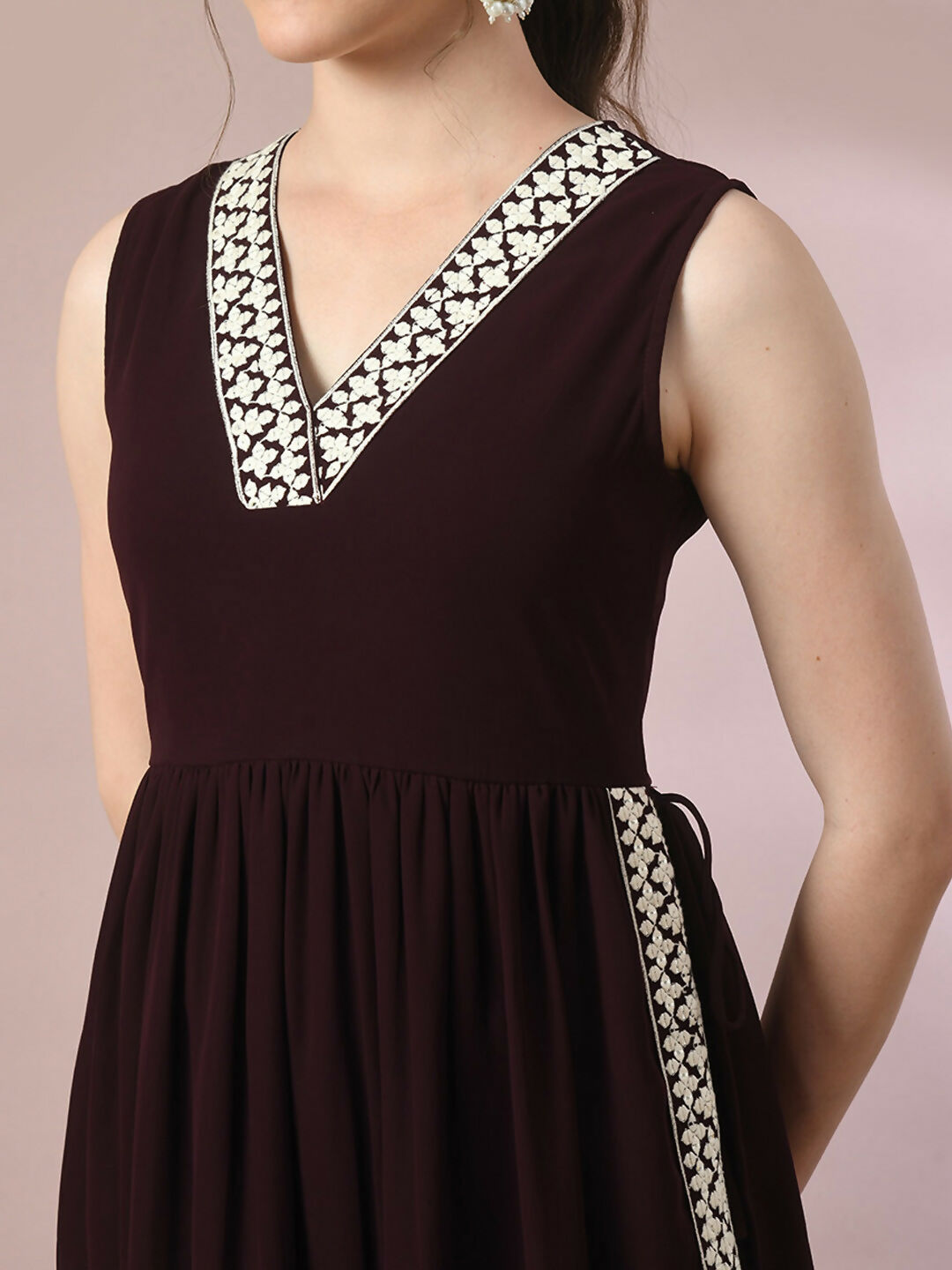 Buy Myshka Women's Coffee Brown Solid Georgette Anarkali Party Kurta ...