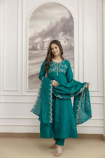 Thumbnail for The52 Rama Women's Beautiful Vichitra Silk Fabric Embroidered Work Flared Anarkali Pant and Dupatta Set - Distacart