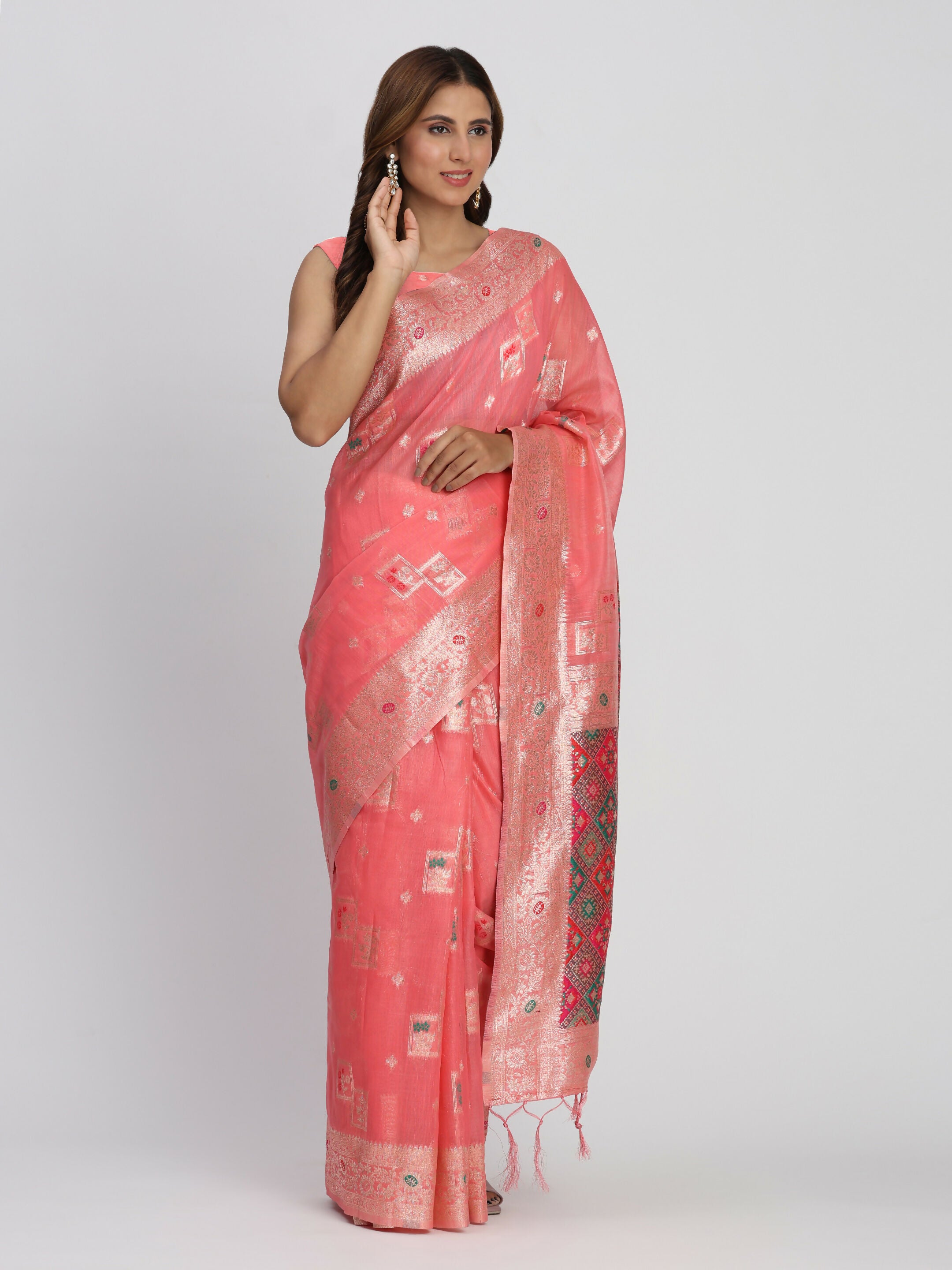 Astita Linen Cotton Peach Saree