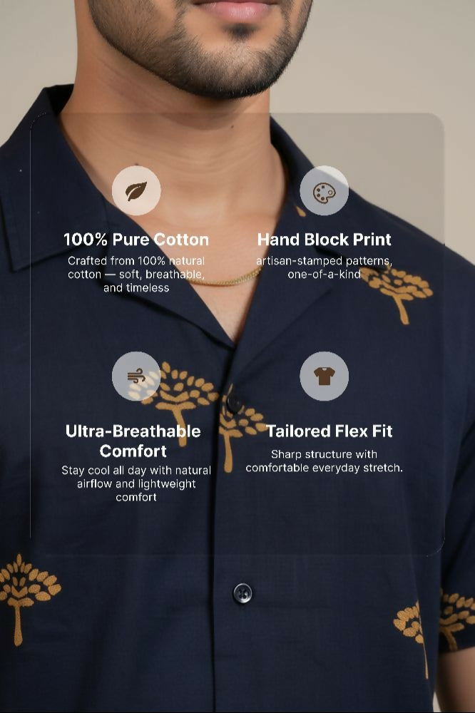 Vriksha — Navy Dabu Cotton Shirt by Hilo Design - Dista