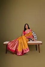 Thumbnail for Vishnu Weaves Women's Mustard Raw Silk Zari Woven Saree with Blouse - Distacart