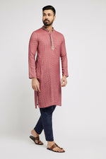 Thumbnail for Ethnic India Pink Men's Kurta Abstract Polyester - Distacart