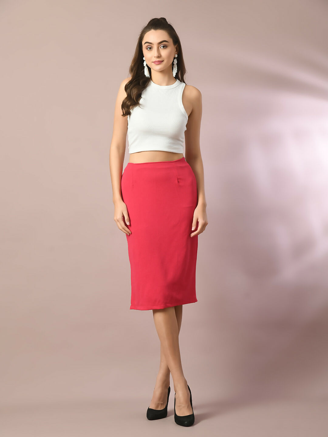 Myshka Women's Pink Solid Knee Length Party Embellished Skirts - Distacart
