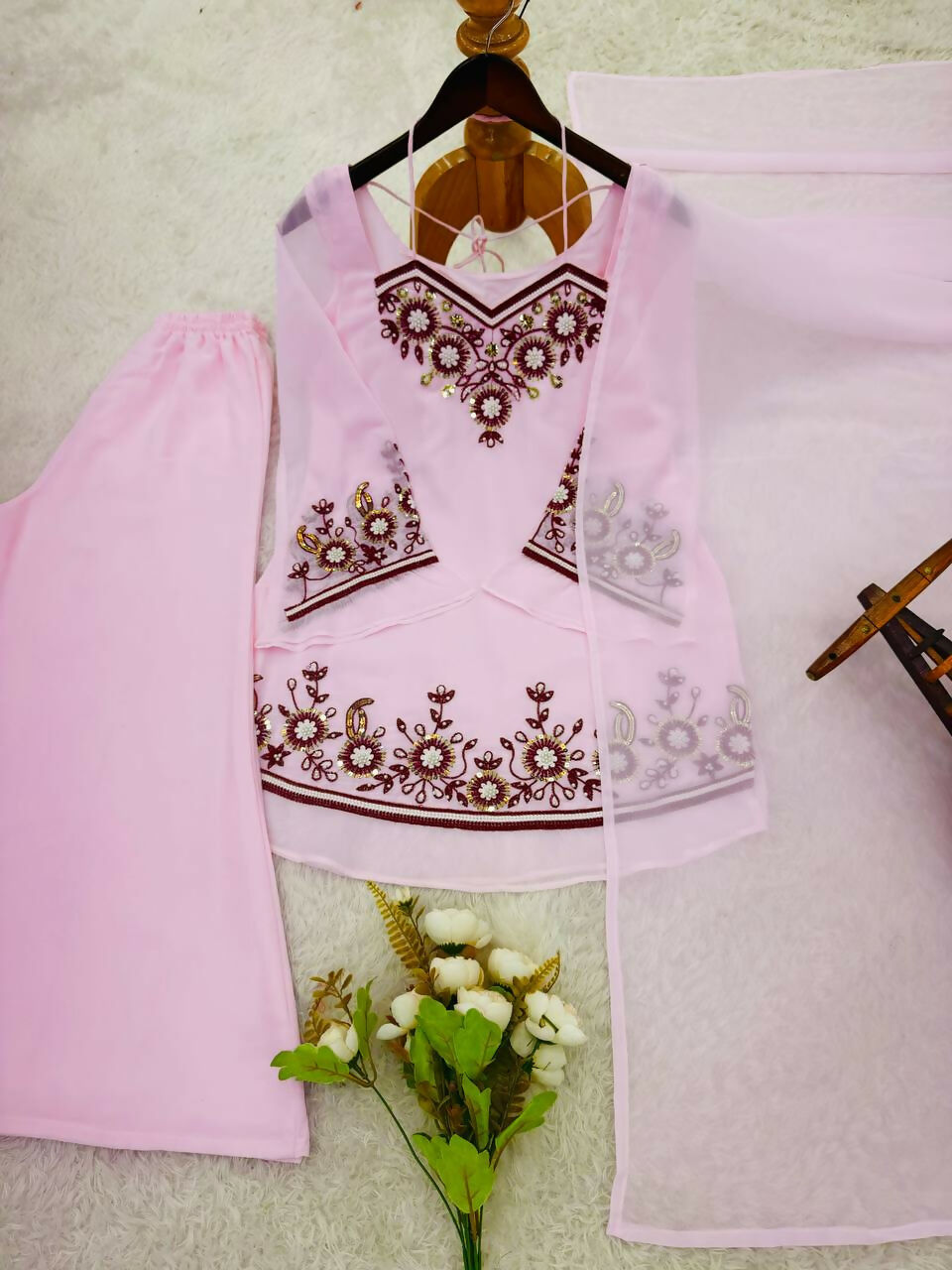 Teeya Creation New Womens Trendy Embroidery Sequence Work Kurta Set - Dista